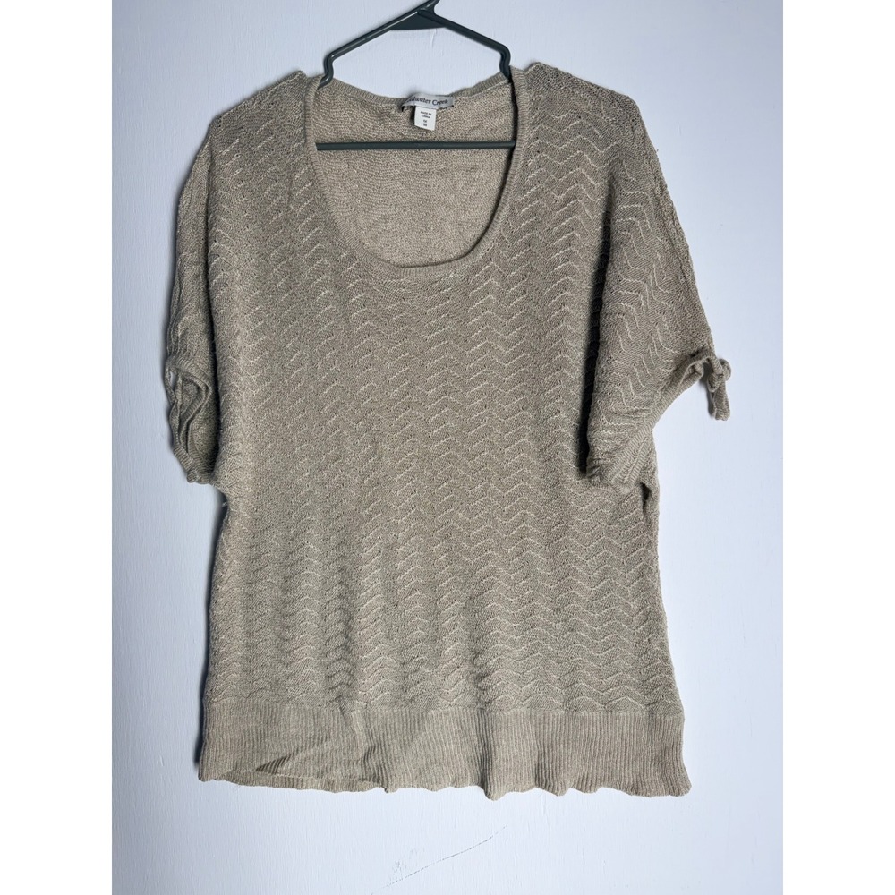 Coldwater Creek Taupe Chevron Knit Tie Sleeve Scoop Neck Sweater Top Plus 1X 18